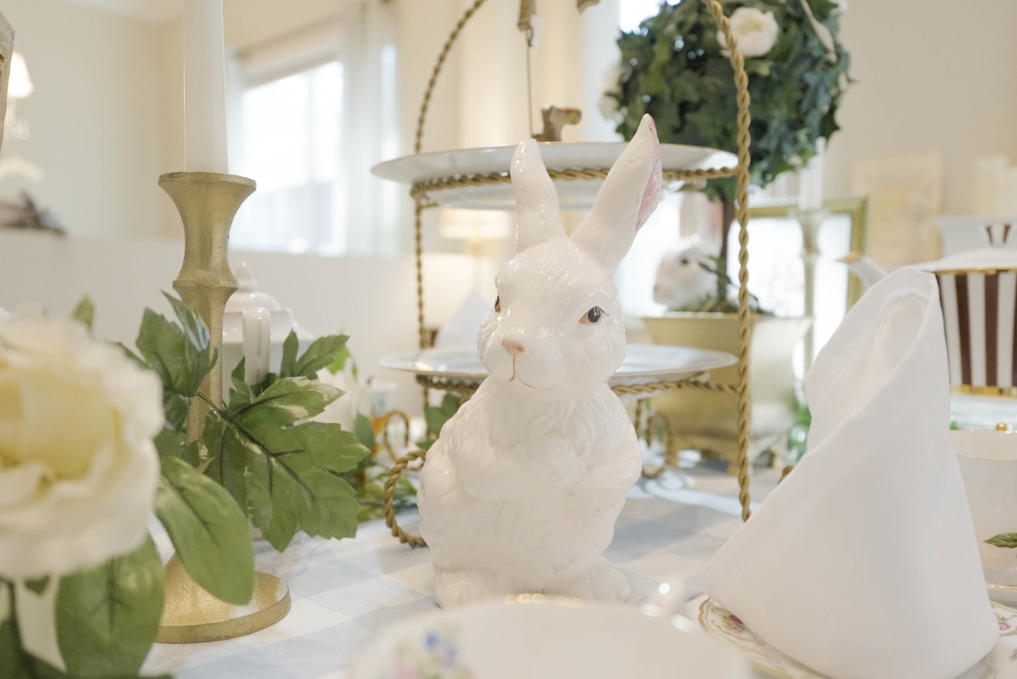 white rabbit table props