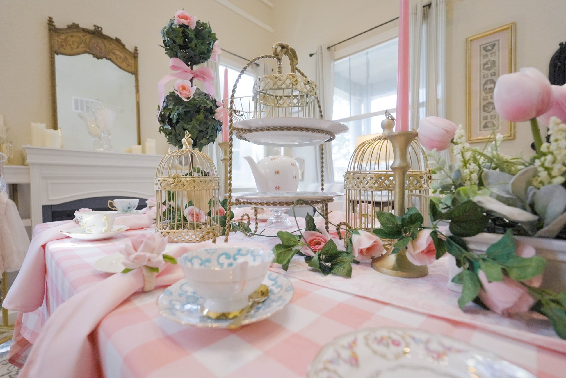 Artificial topiary prop and flower garland