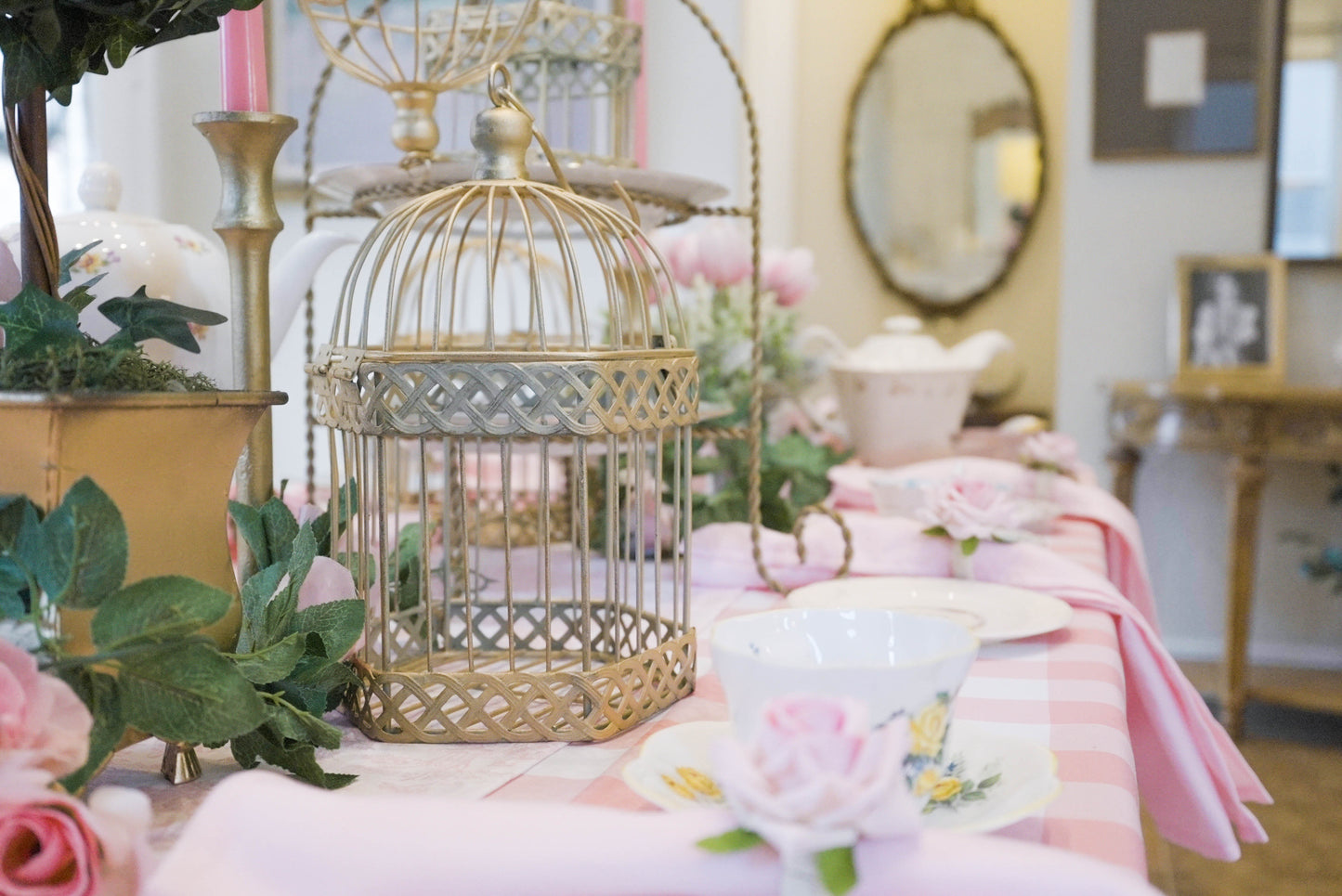 Pink taper candles and pink cloth napkins